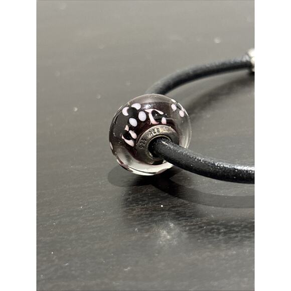 PANDORA Murano Purple Blossoms Extra Large Charm In Sterling/ Leather Bracelet - Picture 3 of 7